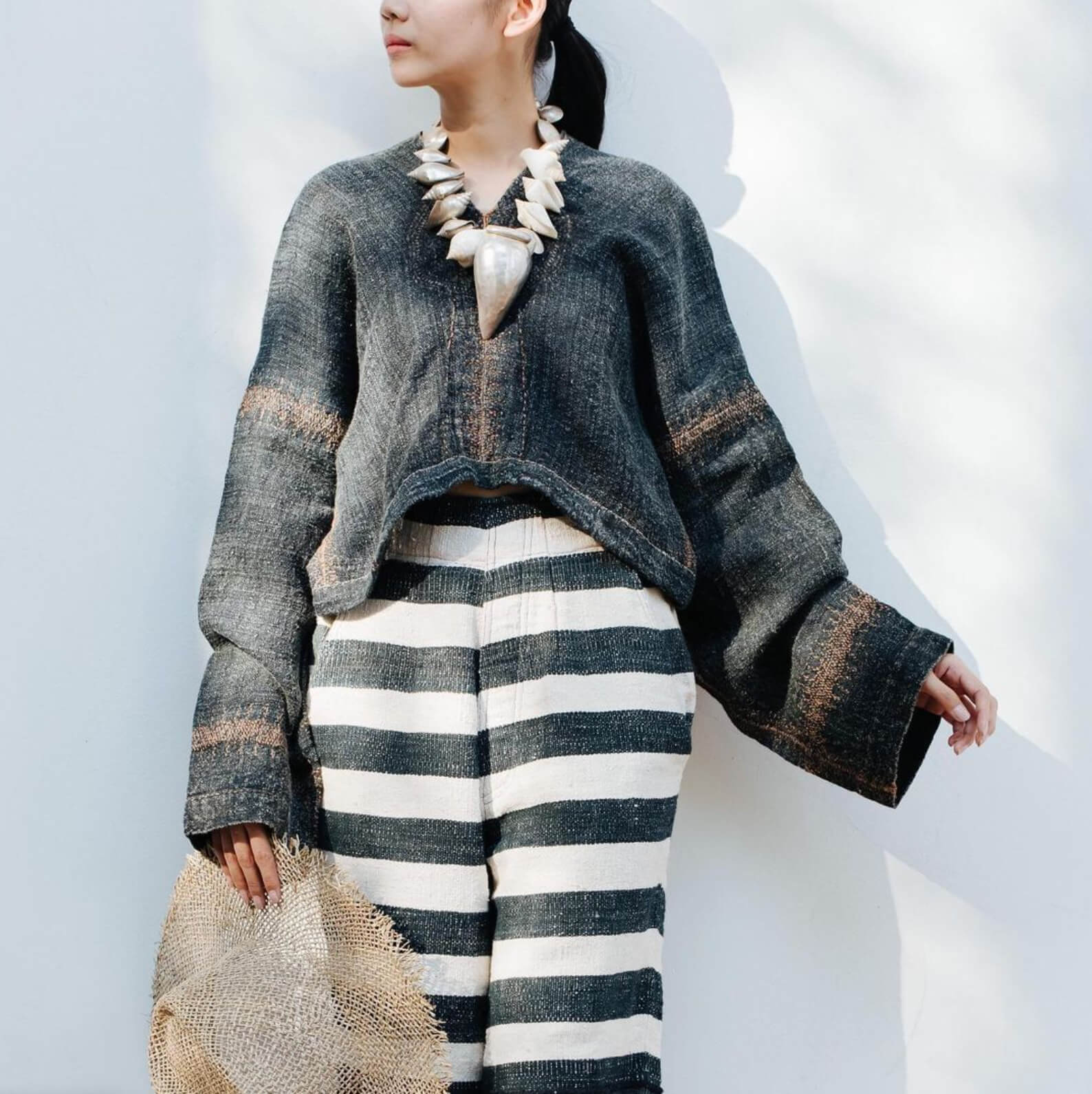 Karen natural hemp blouse, a perfect blend of traditional and modern textile arts for a causal outing.