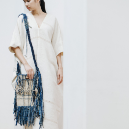 Hand weaving hemp and silk bag with Hmong batik