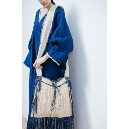 Hemp shoulder bag with antique Hmong batik fringes