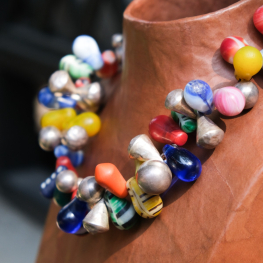 Multi-colored stone and silver necklace