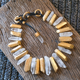 Golden quartz & crystal prism necklace