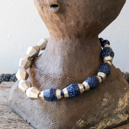 Silver necklace with Indonesian glass beads