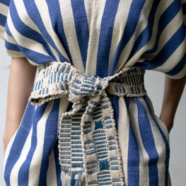 Karen cotton hand woven belt- White with indigo pattern
