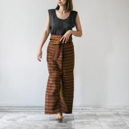Olive-Violet Karen stripe hand woven pants
