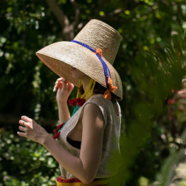 Weaving hat with Karen beaded tassels