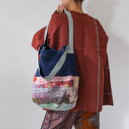 Kantha bucket bag with indigo piad