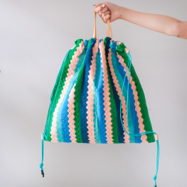 Lahu applique hand-stitched bag, green & beige