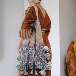 Laos Jungle Vine bag with black & brown Tai Lue fabric and black Lua tassel