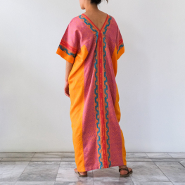 Hand painted Batik DRESS with belt Pink-Orange