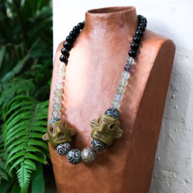 Handcrafted jade and fluoride bead necklace