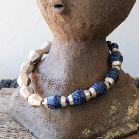 Silver necklace with Indonesian glass beads