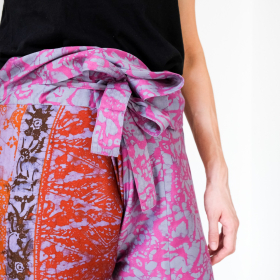 PINK & DARK BROWN BATIK FISHERMAN WRAP PANTS