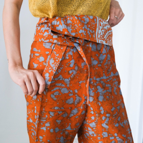 Orange & grey batik fisherman wrap pants