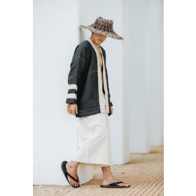 Black hemp with white hand trimmed jacket